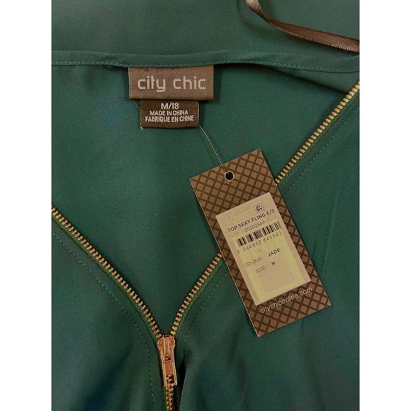CITY CHIC WOMENS ZIP NECKLINE TOP IN JADE SIZE 18 - Picture 7 of 8